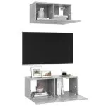 Set de dulapuri TV, 2 piese, gri beton, lemn prelucrat