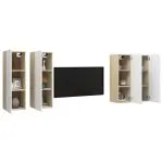 Dulap TV 4 buc alb/stejar Sonoma 30,5x30x90 cm, lemn prelucrat