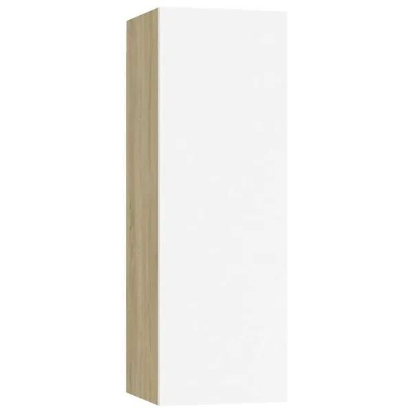 Dulap TV 4 buc alb/stejar Sonoma 30,5x30x90 cm, lemn prelucrat