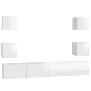 Set de dulapuri TV, 6 piese, alb extralucios, lemn prelucrat
