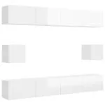 Set de dulapuri TV, 6 piese, alb extralucios, lemn prelucrat