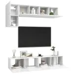 Set de dulapuri TV, 5 piese, alb extralucios, lemn prelucrat