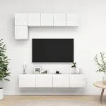 Set de dulapuri TV, 5 piese, alb extralucios, lemn prelucrat