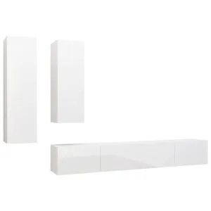 Set de dulapuri TV, 4 piese, alb extralucios, lemn prelucrat