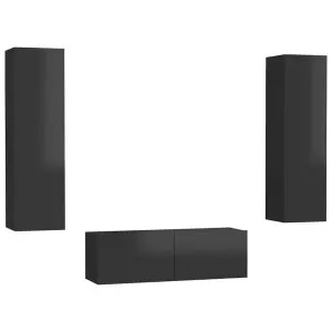 Set de dulapuri TV, 3 piese, negru extralucios, lemn prelucrat