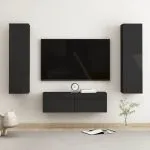 Set de dulapuri TV, 3 piese, negru extralucios, lemn prelucrat