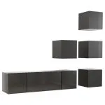 Set de dulapuri TV, 6 piese, gri extralucios, lemn prelucrat