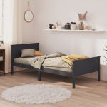 Cadru de pat, gri, 100×200 cm, lemn masiv de pin