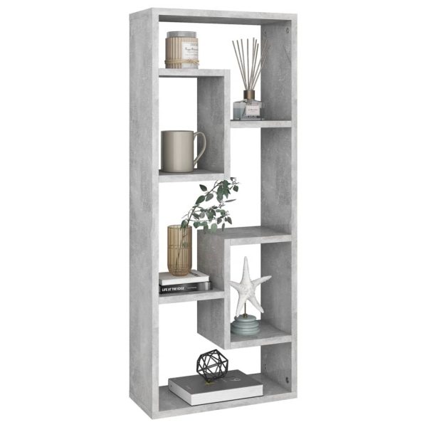 Raft de perete, gri beton, 36x16x90 cm, lemn prelucrat