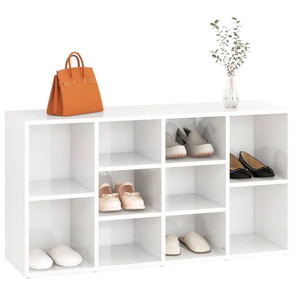 Banchetă pantofar alb extralucios 103x30x54,5 cm lemn prelucrat