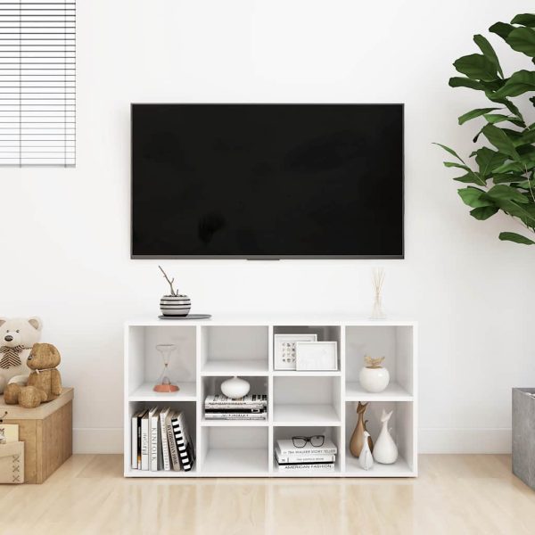 Banchetă pantofar alb extralucios 103x30x54,5 cm lemn prelucrat