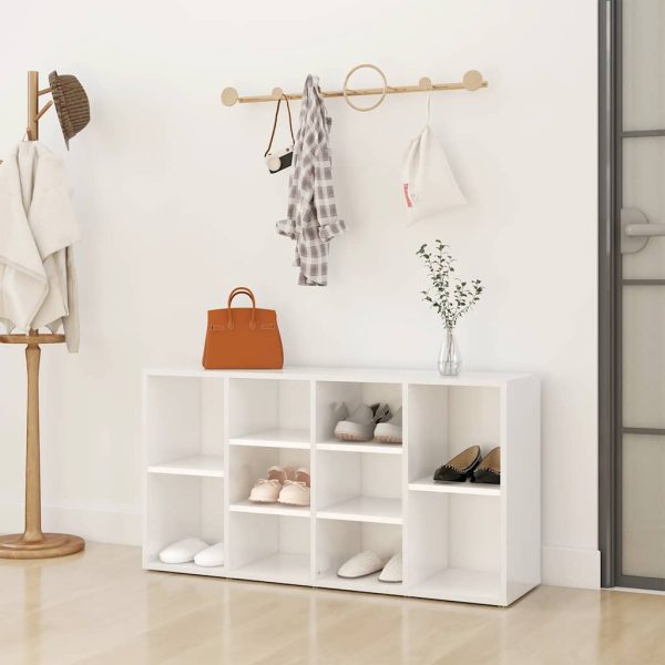 Banchetă pantofar alb extralucios 103x30x54,5 cm lemn prelucrat