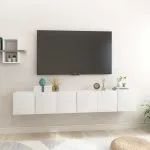 Dulapuri TV suspendate, 3 buc., alb extralucios, 60x30x30 cm