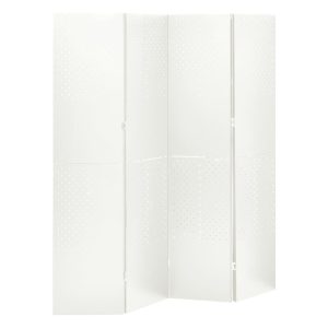 Paravan de cameră cu 4 panouri, alb, 160×180 cm, oțel