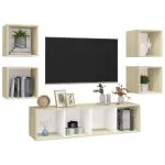 Set de dulapuri TV, 5 piese, alb/stejar sonoma, lemn prelucrat