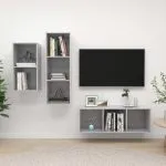 Set de dulapuri TV, 3 piese, gri beton, lemn prelucrat