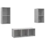 Set dulap TV, 3 piese, gri beton, lemn prelucrat