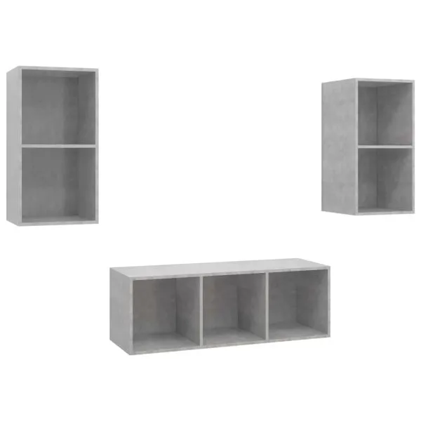 Set dulap TV, 3 piese, gri beton, lemn prelucrat