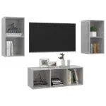 Set dulap TV, 3 piese, gri beton, lemn prelucrat