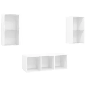 Set de dulap TV, 3 piese, alb extralucios, lemn prelucrat