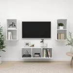 Set de dulap TV, 3 piese, alb extralucios, lemn prelucrat