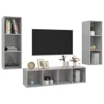 Set de dulapuri TV, 3 piese, gri beton, lemn prelucrat