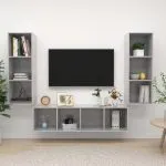 Set de dulapuri TV, 3 piese, gri beton, lemn prelucrat