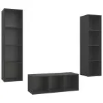 Set de dulapuri TV, 3 piese, gri, lemn prelucrat