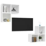 Set de dulapuri TV, 4 piese, alb, lemn prelucrat