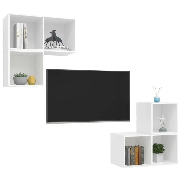 Set de dulapuri TV, 4 piese, alb, lemn prelucrat