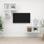 Set de dulapuri TV, 4 piese, alb, lemn prelucrat