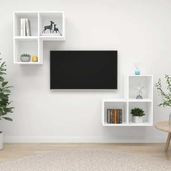Set de dulapuri TV, 4 piese, alb, lemn prelucrat