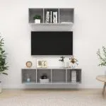 Set de dulapuri TV, 2 piese, gri beton, lemn prelucrat