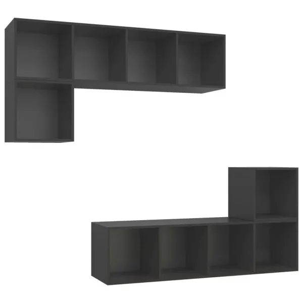 Set de dulapuri TV, 4 piese, gri, lemn prelucrat