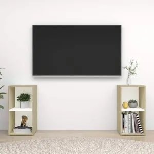 Dulap TV 2 buc alb/stejar Sonoma 72x35x36
