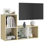 Dulap TV 2 buc alb/stejar Sonoma 72x35x36,5 cm, lemn prelucrat