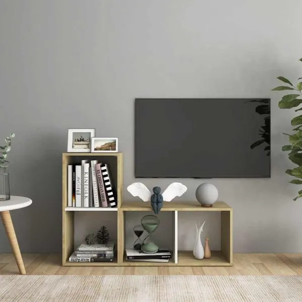 Dulap TV 2 buc alb/stejar Sonoma 72x35x36,5 cm, lemn prelucrat