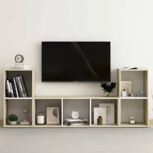 Set de dulapuri TV, 3 piese, alb/stejar sonoma, lemn prelucrat