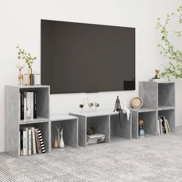 Set de dulapuri TV, 6 piese, gri beton, lemn prelucrat