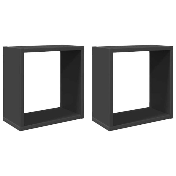 Rafturi de perete cub, gri, 2 piese, 30x15x30 cm