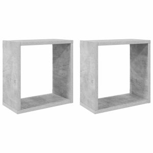 Rafturi de perete cub, 2 buc., gri beton, 30x15x30 cm
