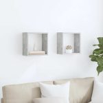 Rafturi de perete cub, 2 buc., gri beton, 30x15x30 cm