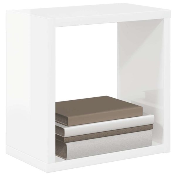 Rafturi de perete cub, 4 buc., alb extralucios, 26x15x26 cm