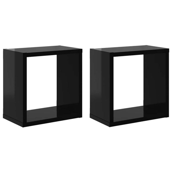 Rafturi de perete cub, 2 buc., negru extralucios, 26x15x26 cm
