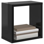 Rafturi de perete cub, 2 buc., negru extralucios, 26x15x26 cm