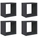 Rafturi de perete cub, 4 buc., gri, 22x15x22 cm