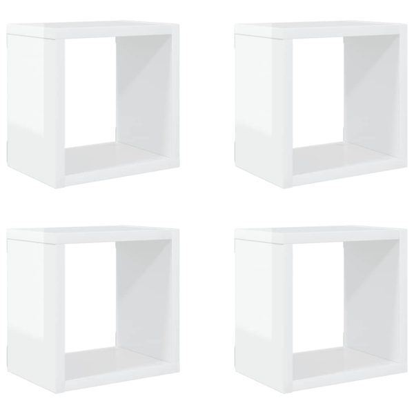 Rafturi de perete cub 4 piese alb extralucios 22x15x22 cm PAL