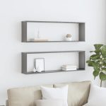 Rafturi perete cub gri lucios 2 buc. 100x15x30cm lemn prelucrat