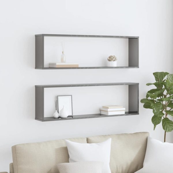 Rafturi perete cub gri lucios 2 buc. 100x15x30cm lemn prelucrat