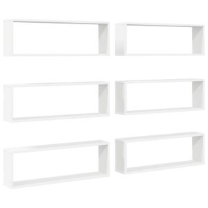 Rafturi de perete cub, 6 buc., alb, 80x15x26,5 cm PAL